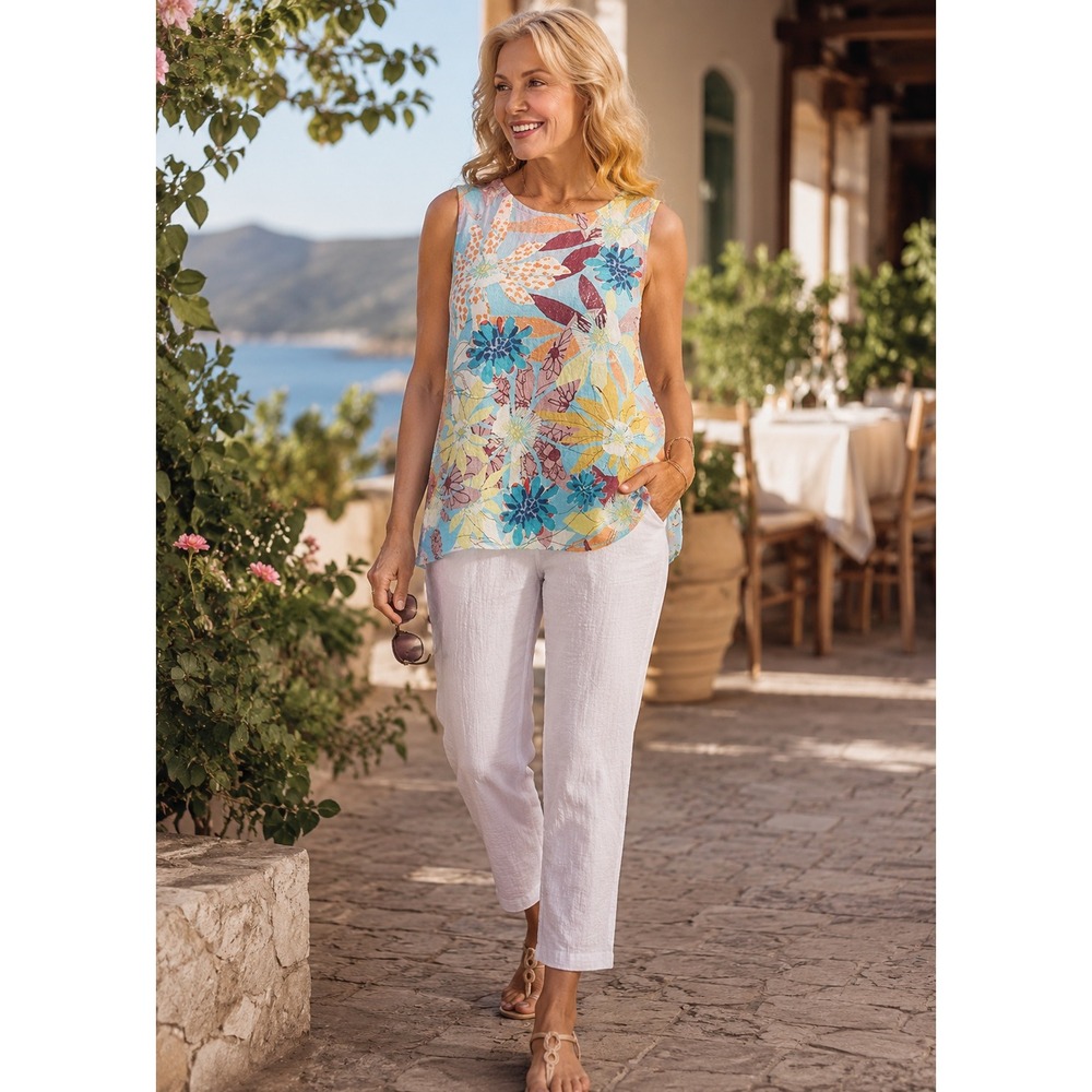 NWT Inoah Blake Floral Crinkle Knit Sleeveless Top Resort Lightweight XL
